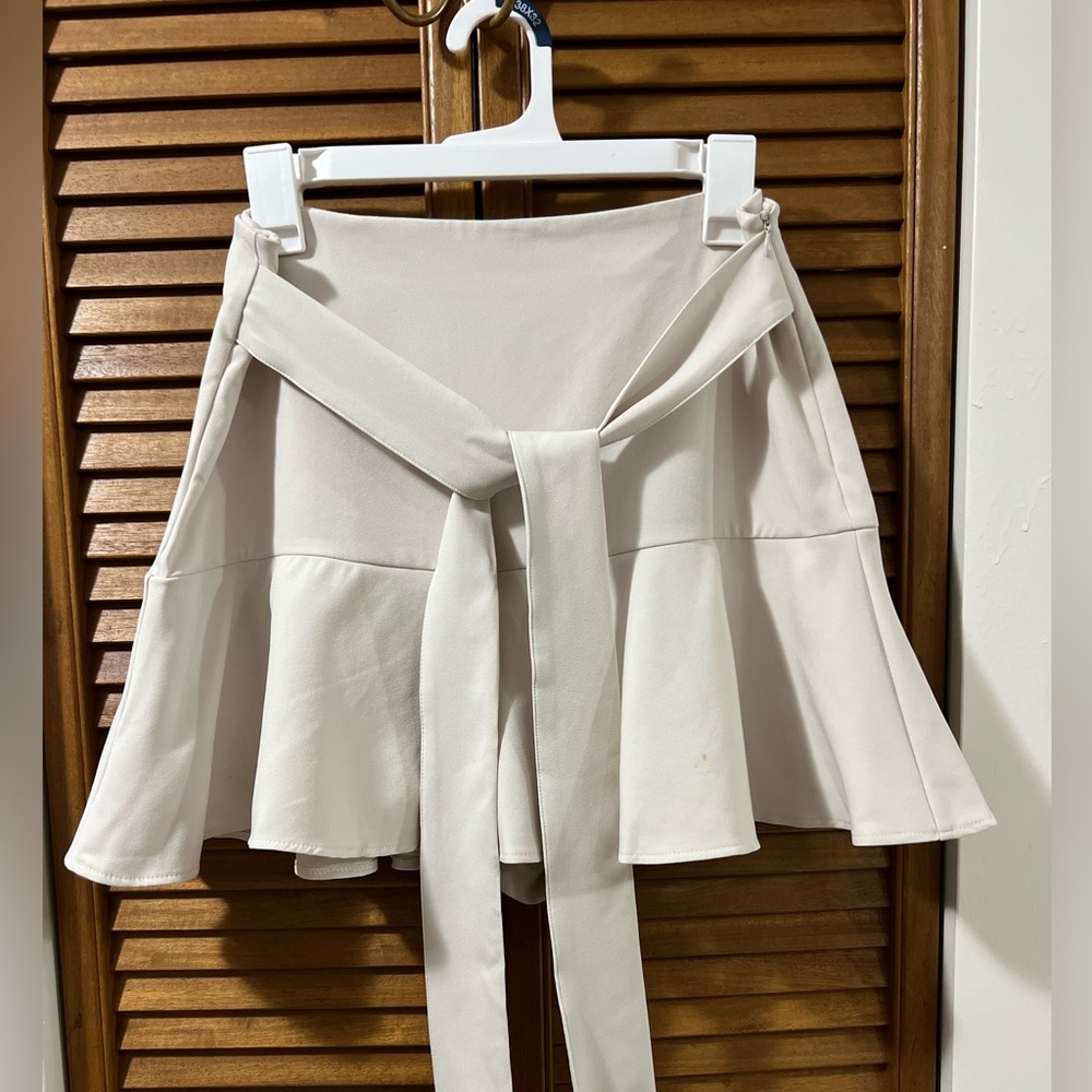 Zara Cream Mini Skort with Tie Detail